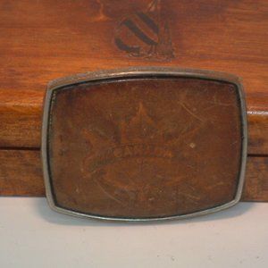 Pre-owned Metal & Leather Engraved Canada Belt Buckle